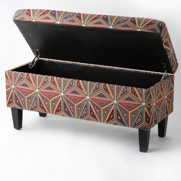 Pouf contenitore con rivestimento floreale colorato, ideale per interni accoglienti