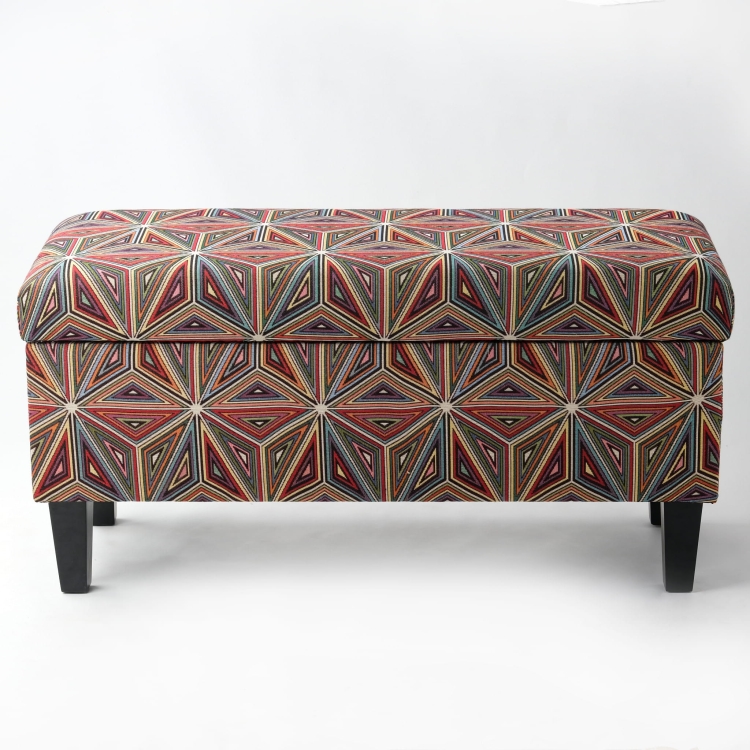 Pouf imbottito con contenitore a motivi floreali, un mobile colorato ed elegante per l'arredamento