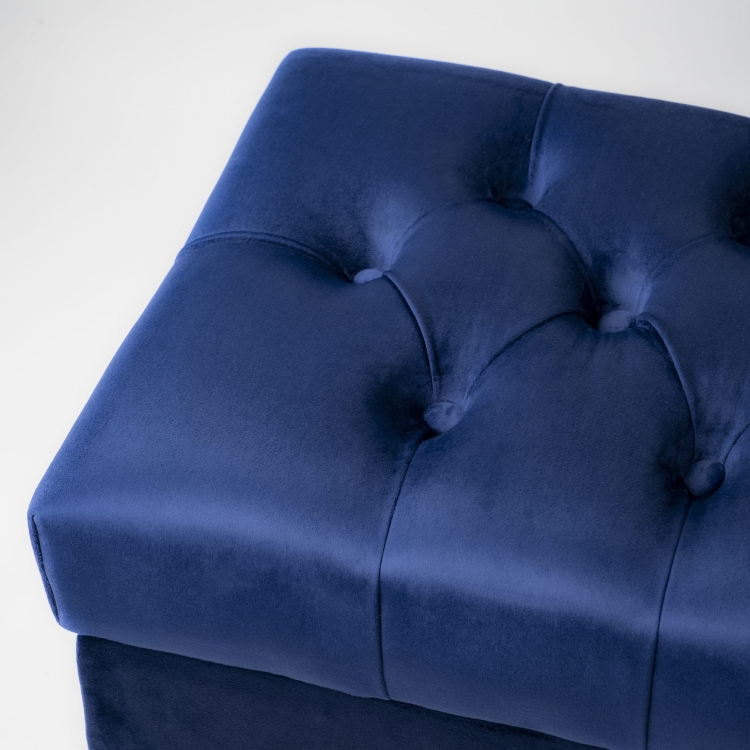 Elegante pouf trapuntato blu navy con vano portaoggetti