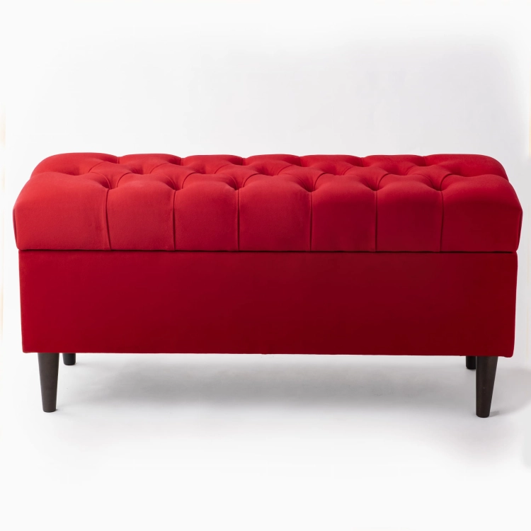 Pouf trapuntato con contenitore in rosso intenso, una soluzione confortevole ed esteticamente gradevole