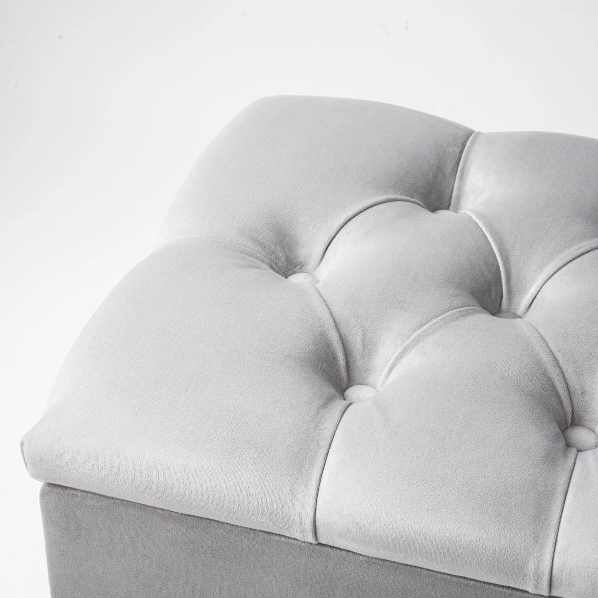 elegante pouf trapuntato grigio con vano portaoggetti