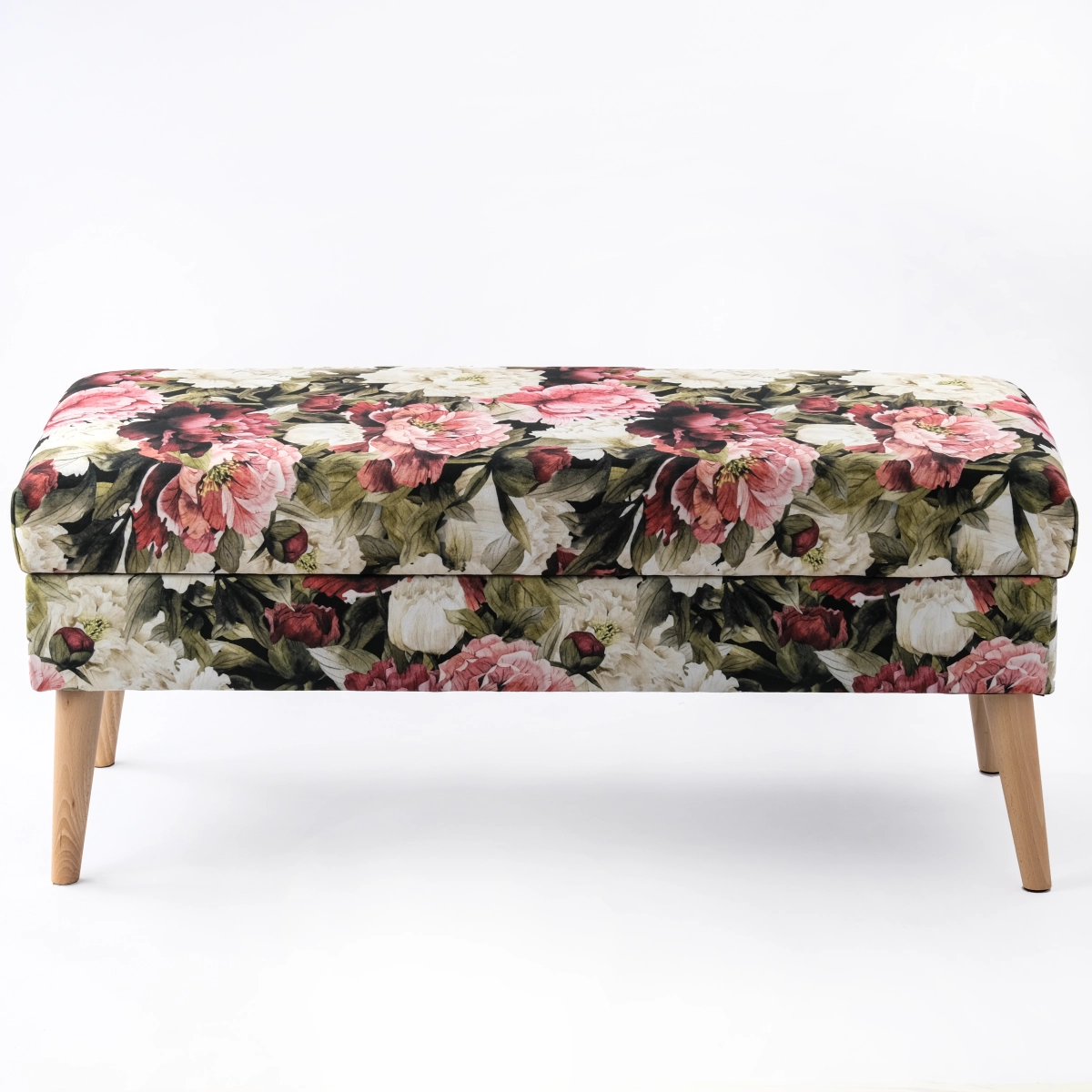 Pouf imbottito con vano portaoggetti con motivo floreale