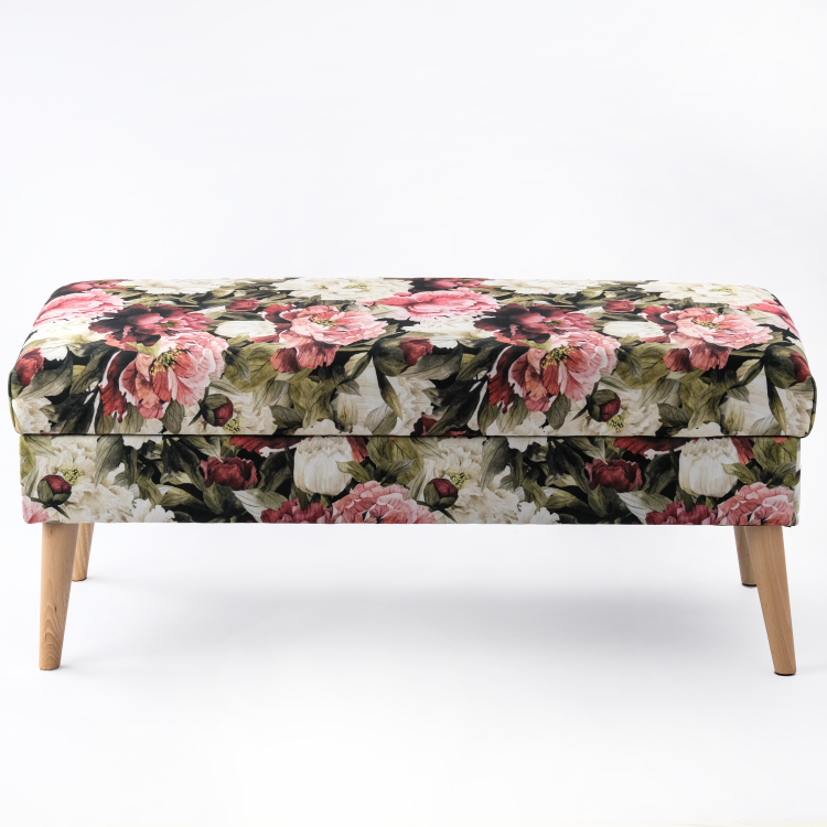 Pouf imbottito con vano portaoggetti con motivo floreale