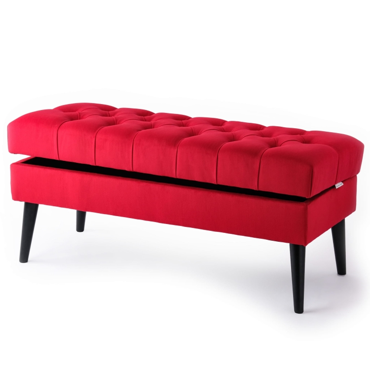 pouf rosso con contenitore per la camera da letto