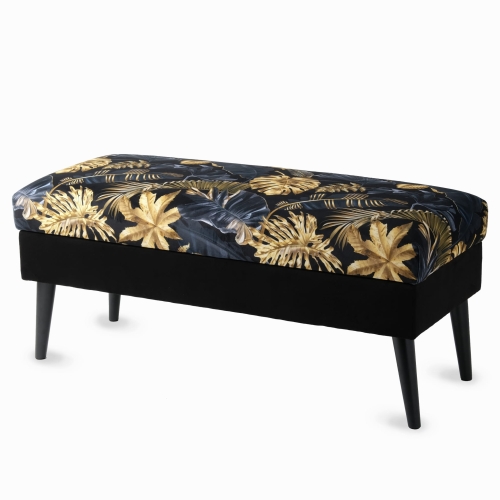 Pouf imbottito con contenitore decorato con foglie d'oro