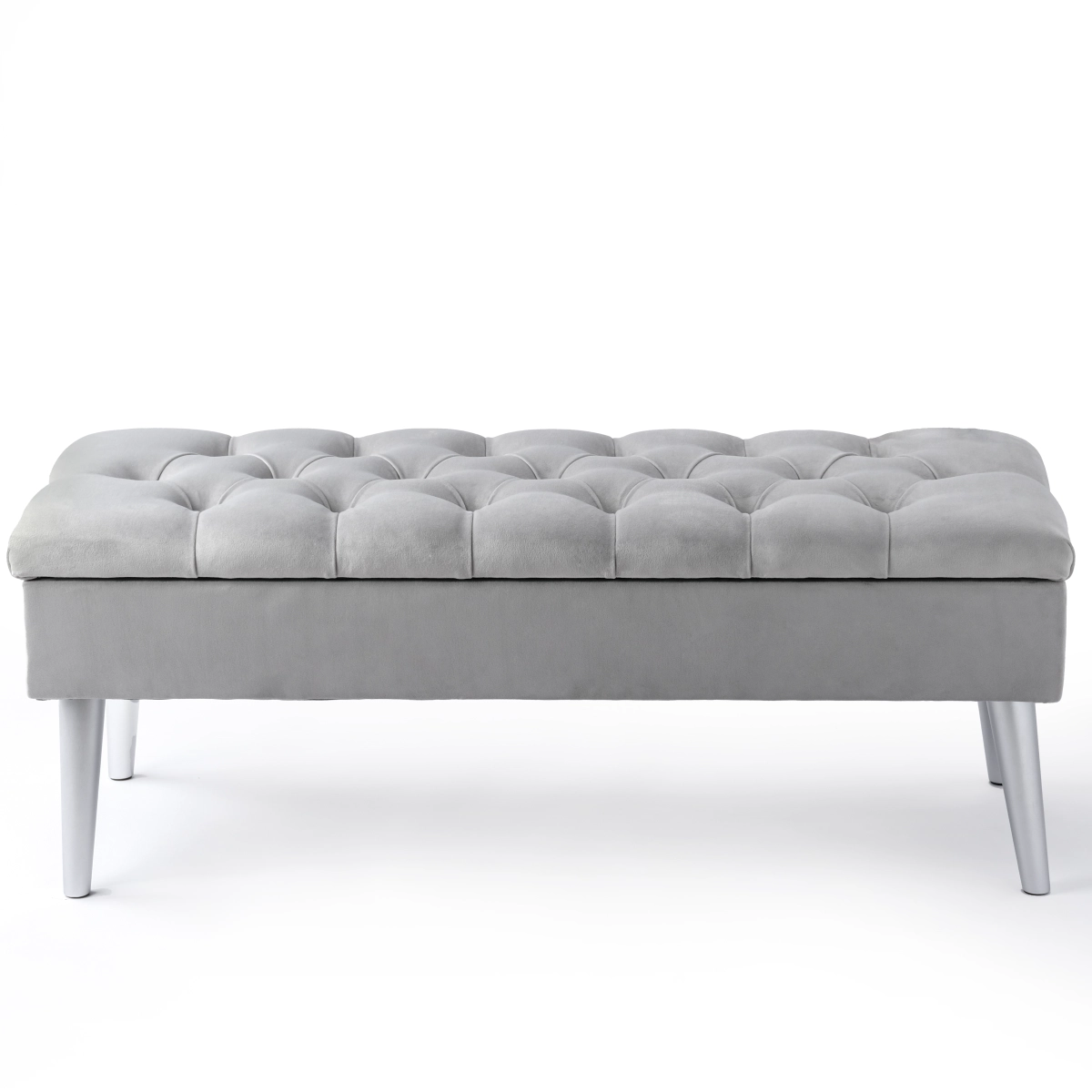Pouf trapuntato in grigio chiaro con vano portaoggetti