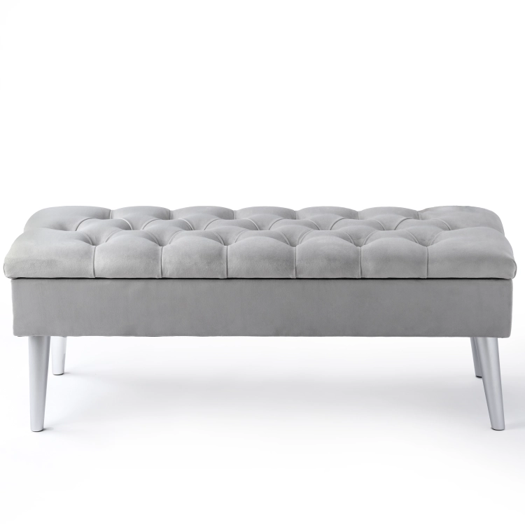 Pouf trapuntato in grigio chiaro con vano portaoggetti