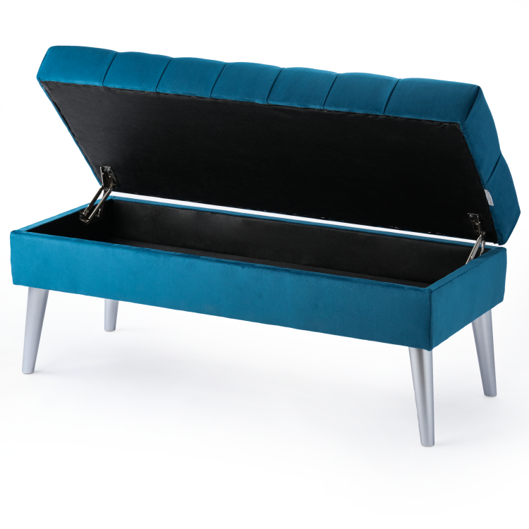 Pouf trapuntato turchese con vano portaoggetti