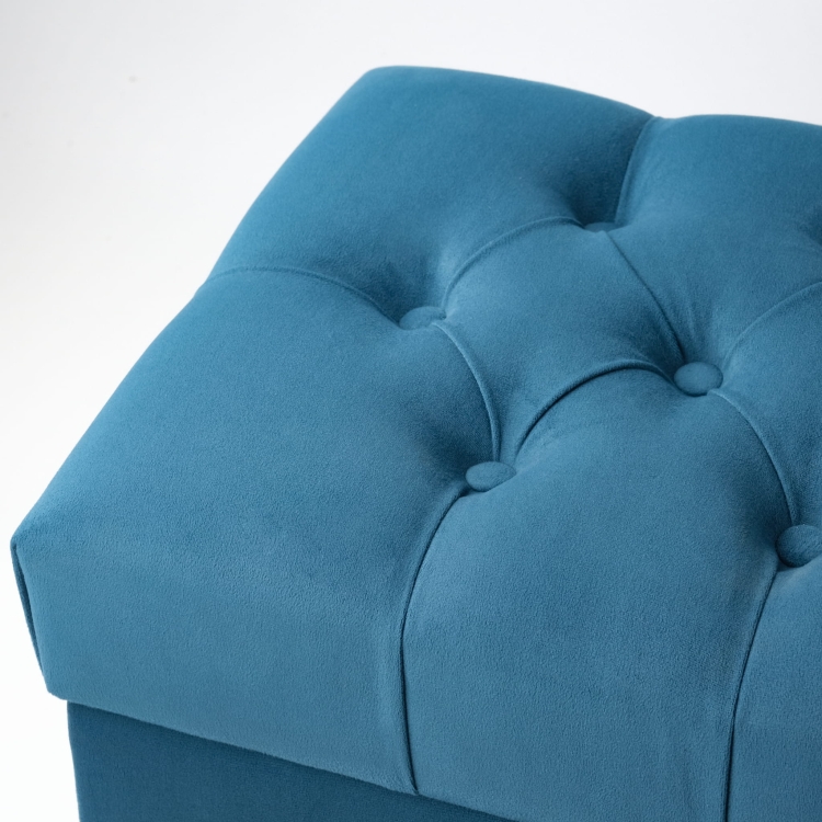 Pouf trapuntato turchese con contenitore, comodo e funzionale per il soggiorno