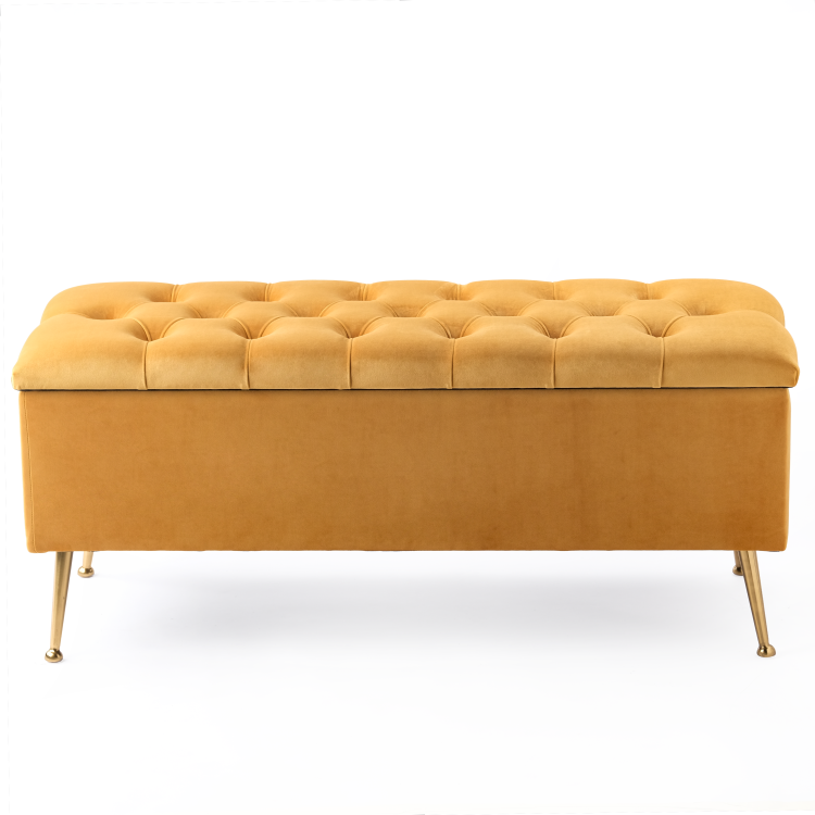 Elegante pouf papaya trapuntato con contenitore, pratico e comodo elemento d'arredo
