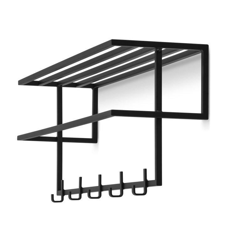 Appendino con ripiano in acciaio, nero, ideale per il corridoio per abiti e accessori