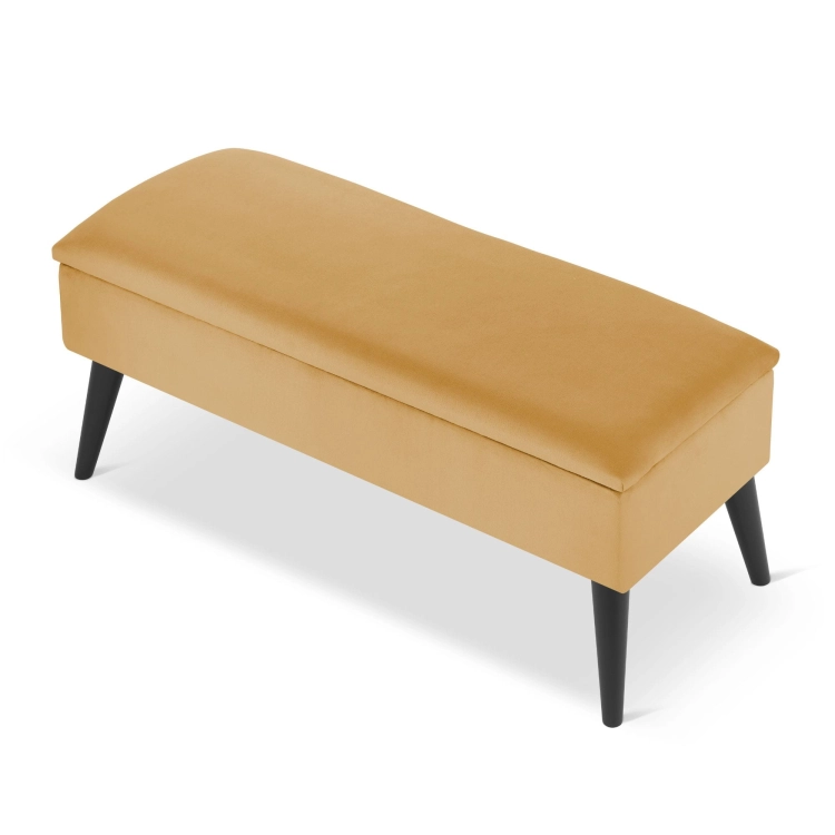 pouf da corridoio imbottito giallo con vano portaoggetti
