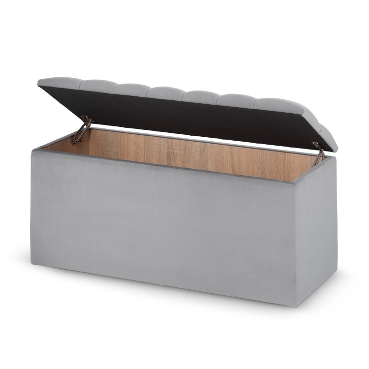 pouf trapuntato con portaoggetti, ampio baule con seduta