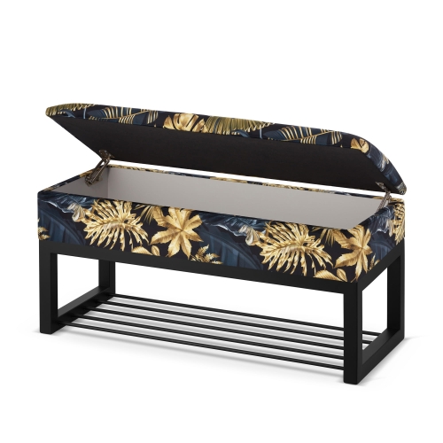 pouf a fantasia industriale con vano portaoggetti e ripiano per scarpe