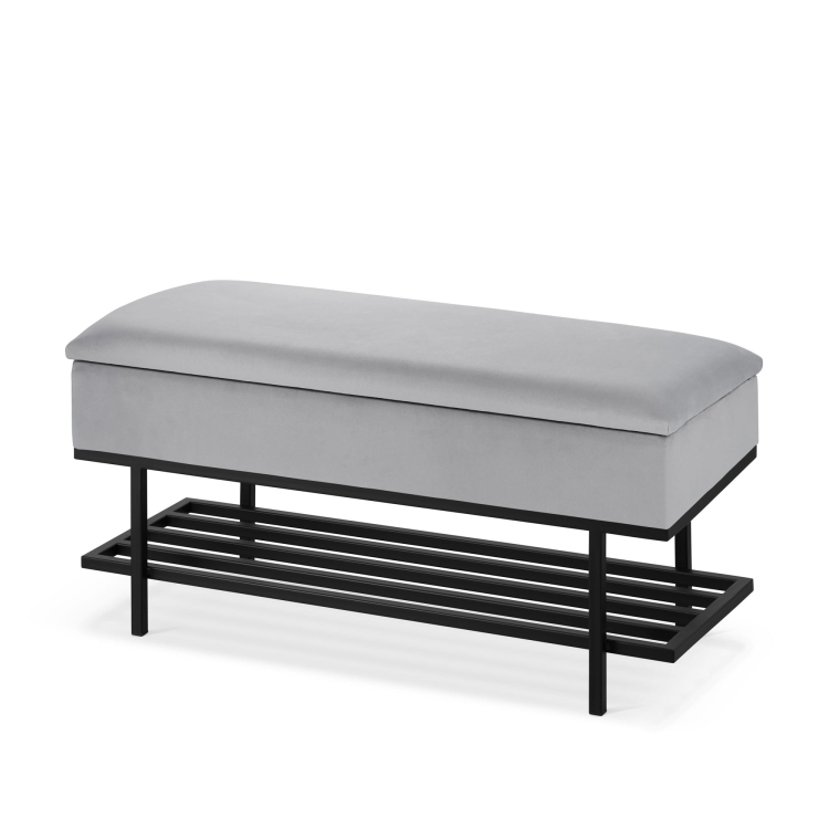 scatola da scarpe grigia con ripiano