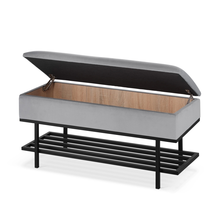 scatola da scarpe grigia con ripiano