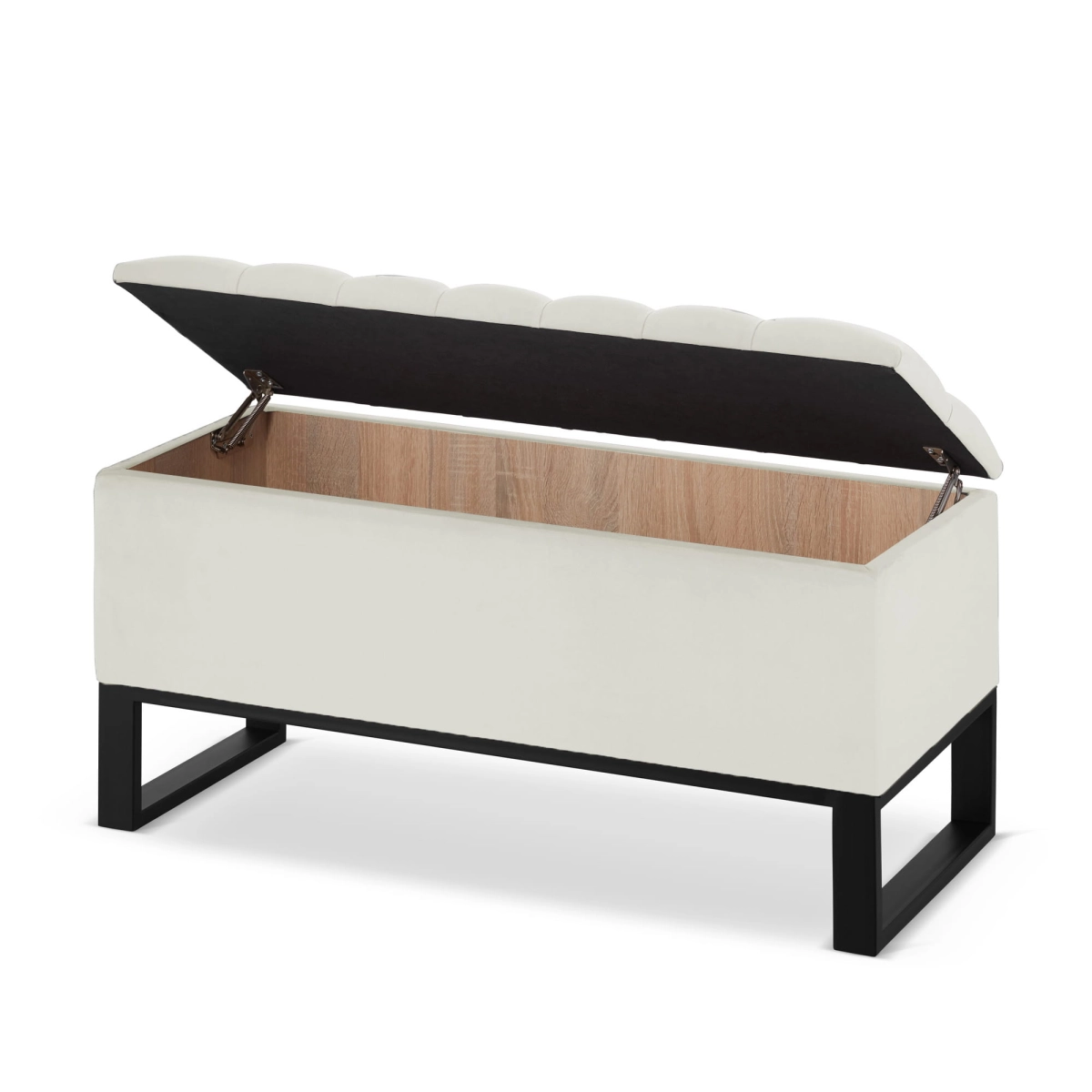 Pouf trapuntato con contenitore in stile industriale color crema