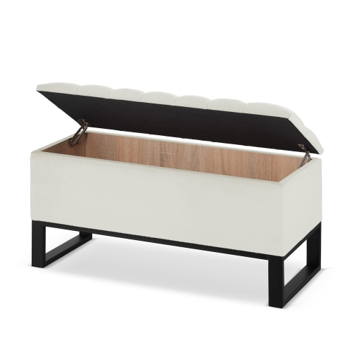 Pouf trapuntato con contenitore in stile industriale color crema