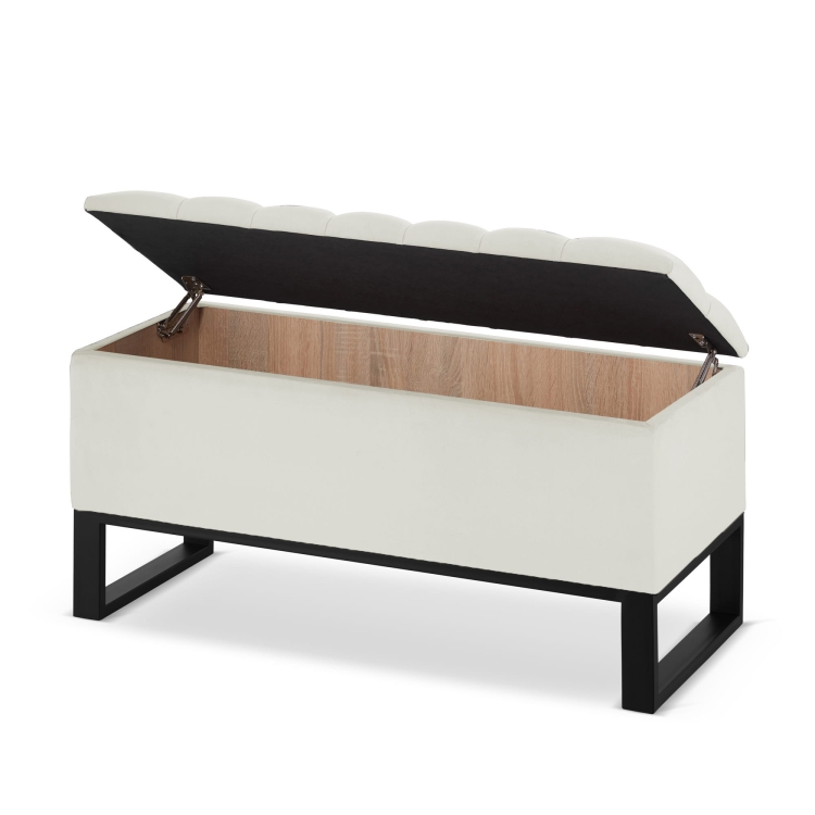 Pouf trapuntato con contenitore in stile industriale color crema