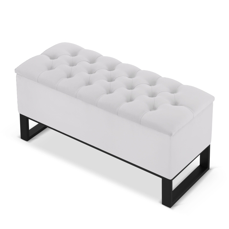 Pouf industriale con contenitore, trapuntato con base in acciaio