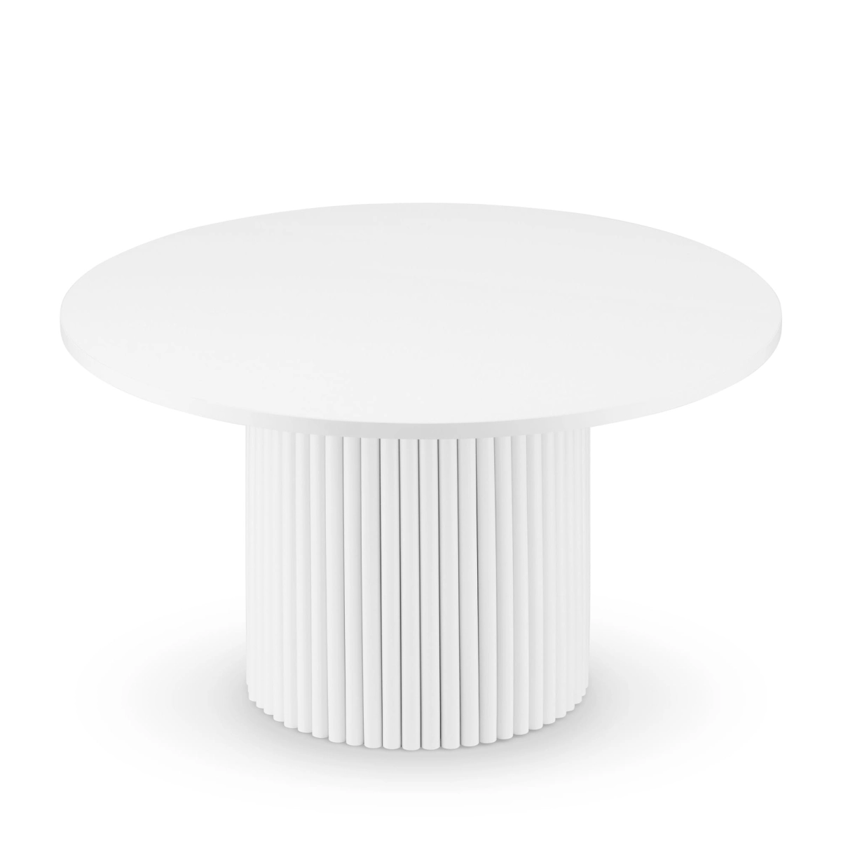 Elegante tavolino bianco con piano rotondo e gamba scanalata
