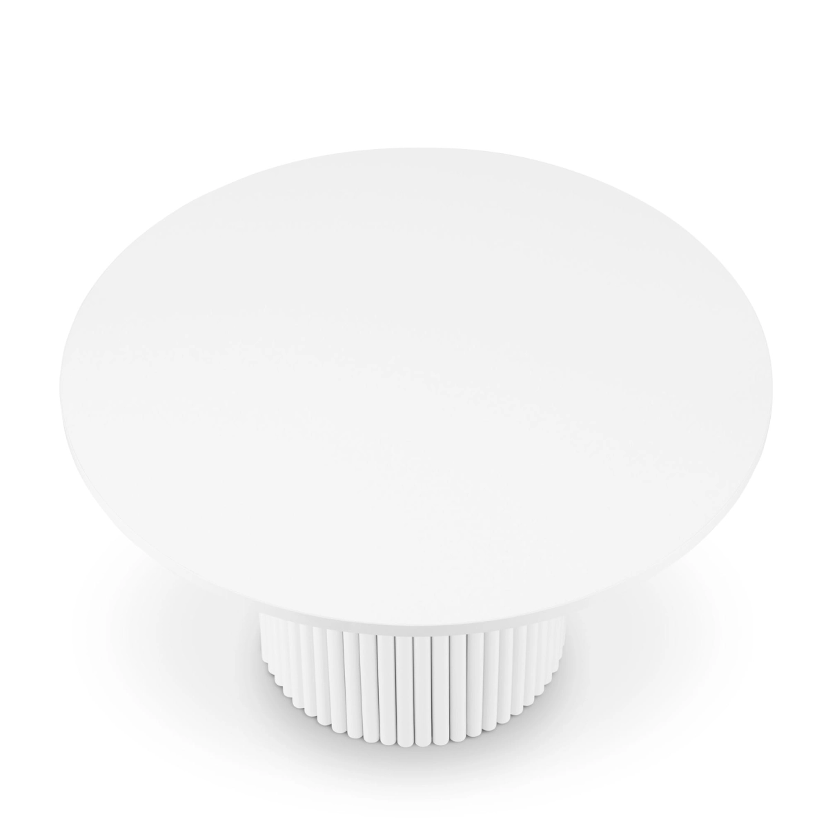 Tavolino rotondo bianco con gamba scanalata ideale per interni moderni o classici