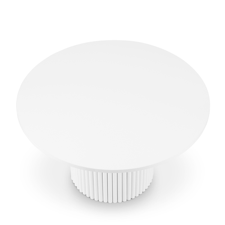 Tavolino rotondo bianco con gamba scanalata ideale per interni moderni o classici