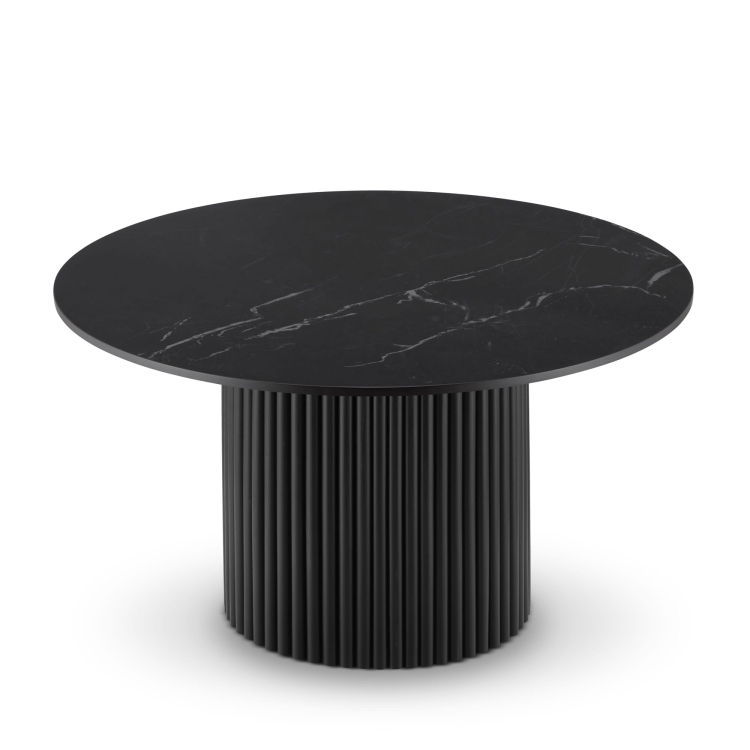 Tavolo rotondo nero con piano in pietra