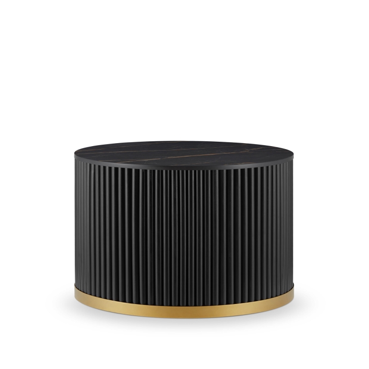 elegante tavolo nero con piano in pietra e base scanalata