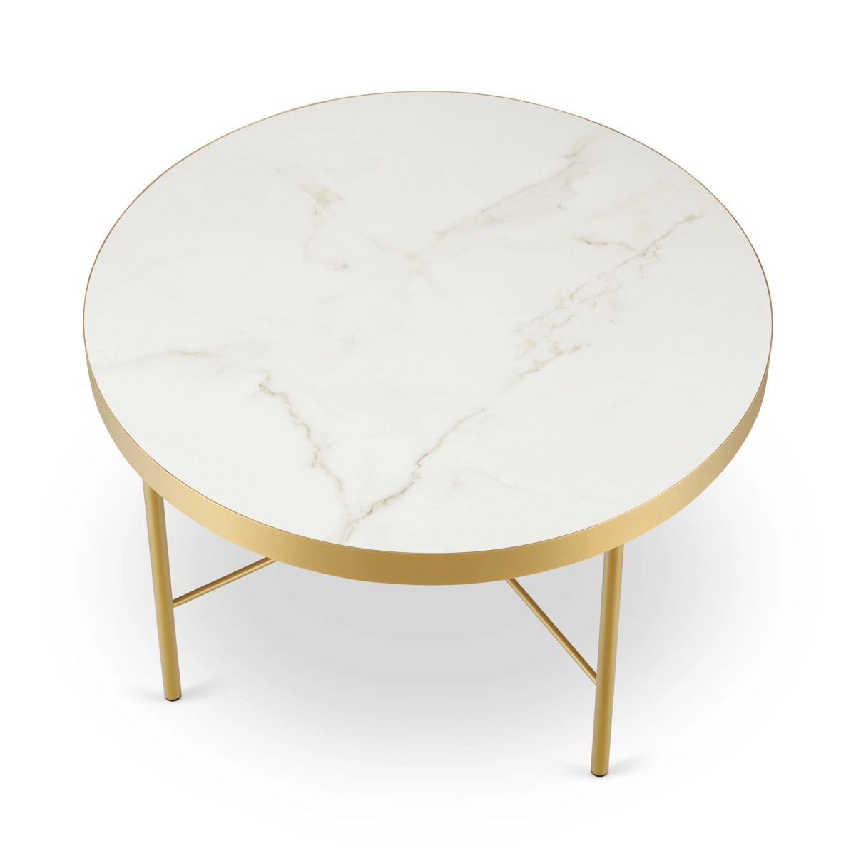 Elegante tavolino rotondo con piano in marmo e base dorata