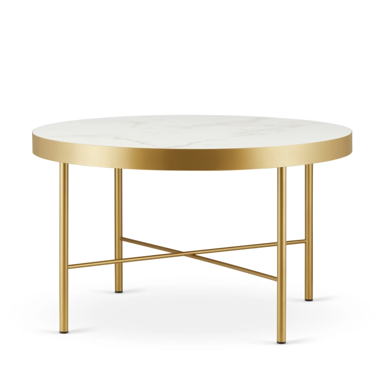 Tavolino con piano in marmo e spettacolare base dorata per il soggiorno