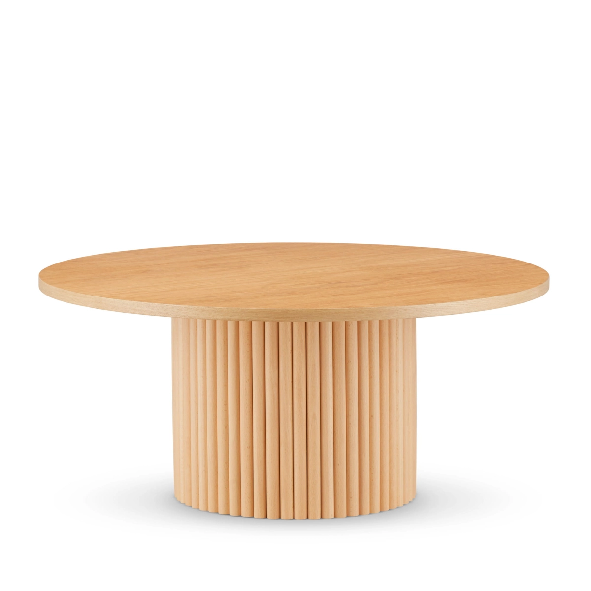 Tavolino rotondo in legno con base scanalata decorativa