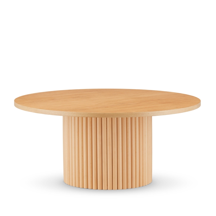 Tavolino rotondo in legno con base scanalata decorativa