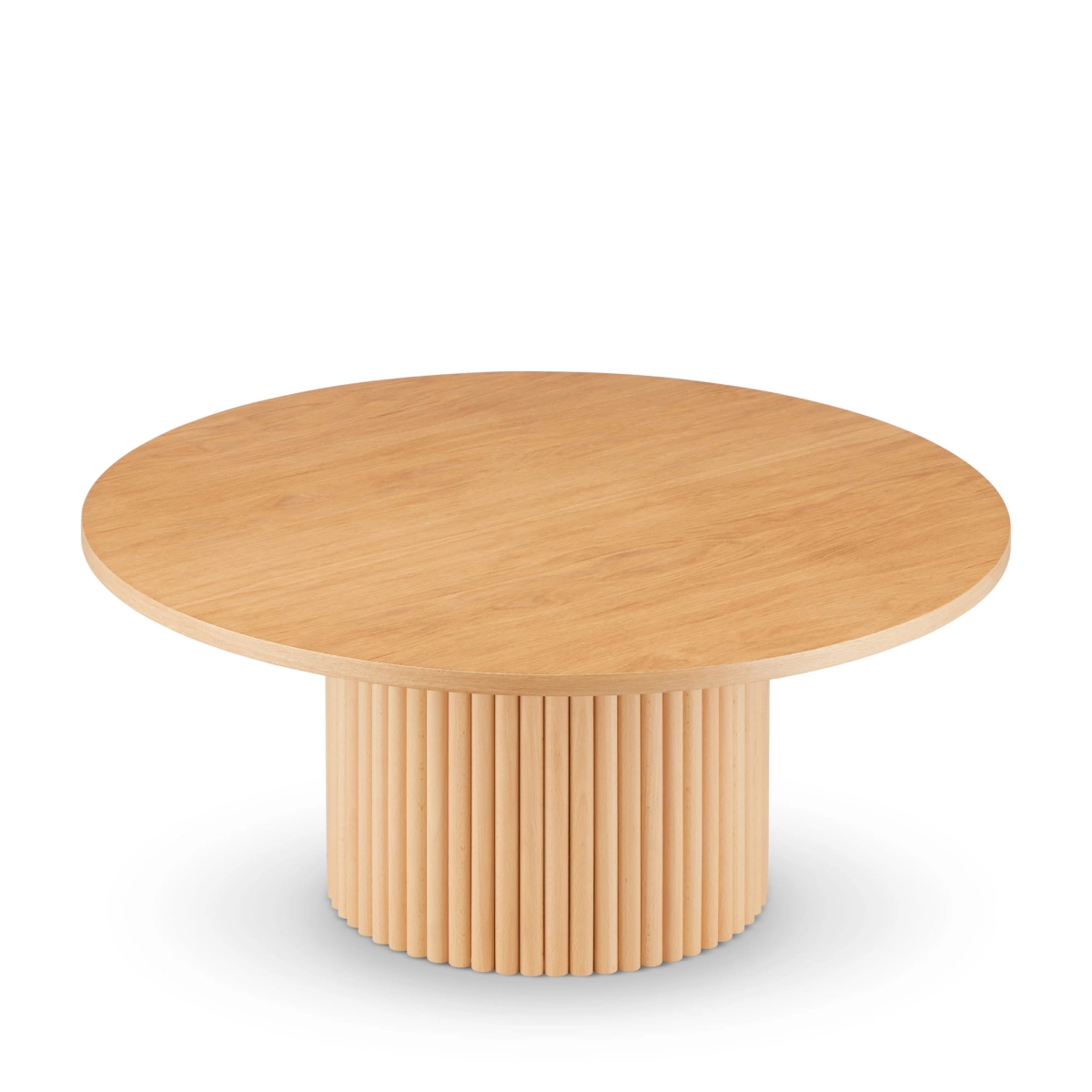 Tavolino rotondo in legno con base scanalata