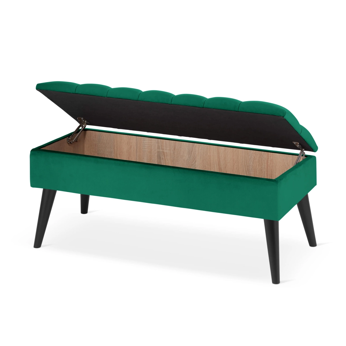 Pouf trapuntato in verde bottiglia con contenitore, elegante e spazioso