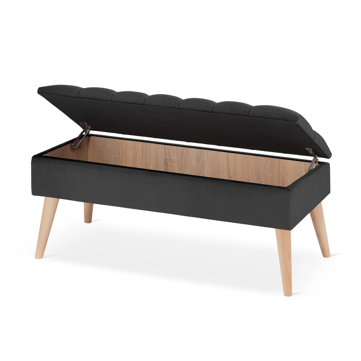Pouf rétro trapuntato color grafite con vano contenitore: un complemento d'arredo elegante e pratico per il soggiorno.