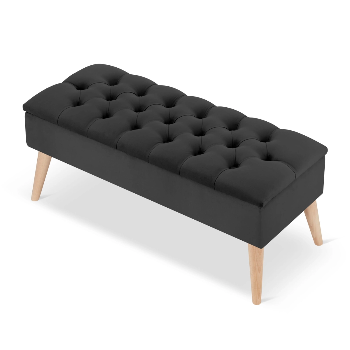 Elegante pouf contenitore retrò color grafite con bottoni decorativi.