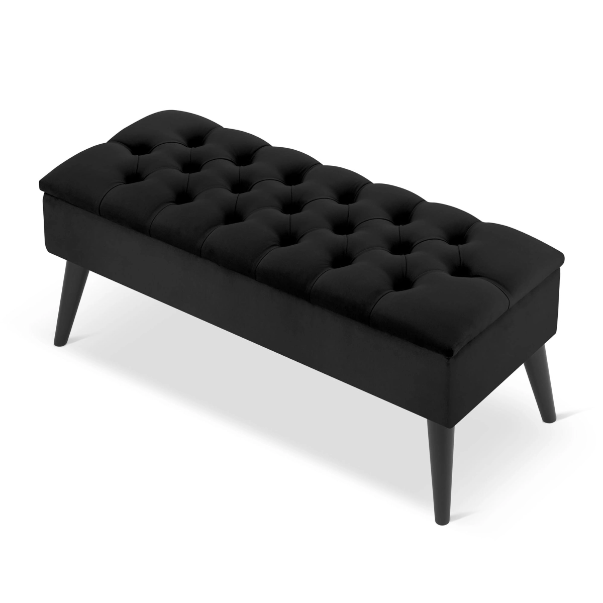 Elegante pouf nero trapuntato con contenitore, un mobile comodo e pratico