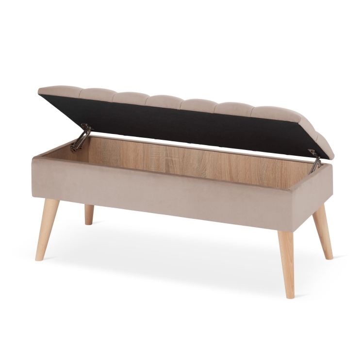 Pouf trapuntato in tonalità latte con vano portaoggetti