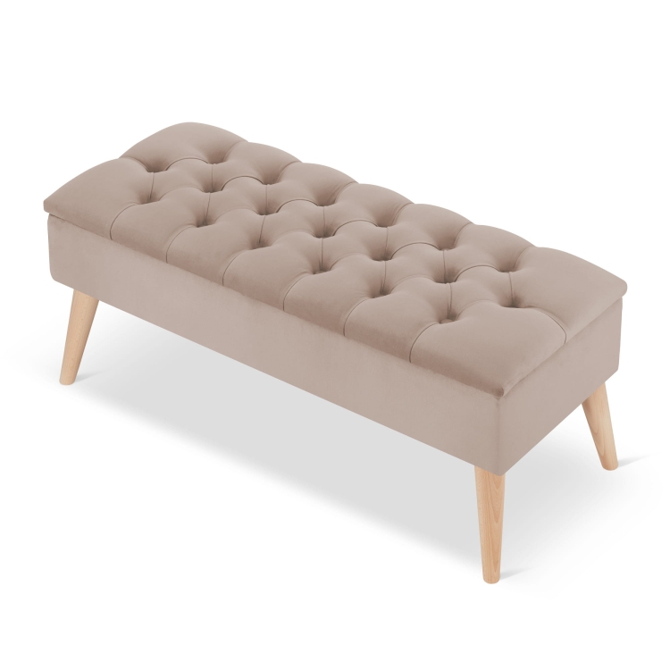 Elegante pouf trapuntato in caffelatte con contenitore, un pratico elemento d'arredo per gli interni