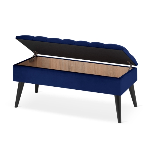 Pouf trapuntato in blu navy con vano portaoggetti, un accessorio elegante e capiente
