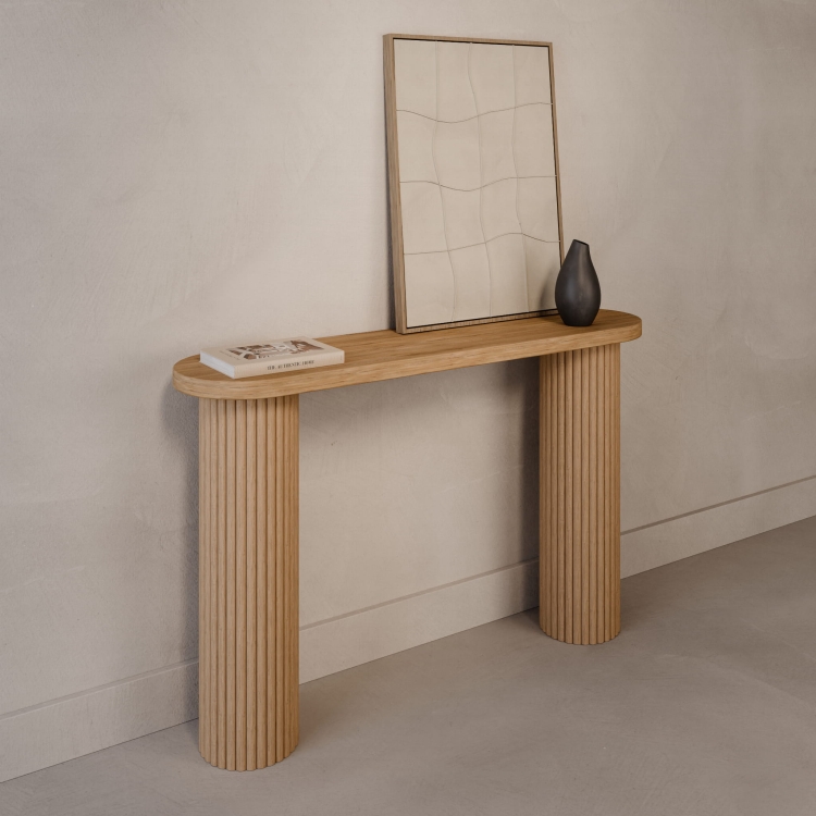 Consolle in legno per ingresso con gambe scanalate