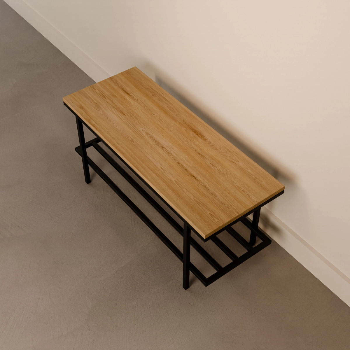 Panca in acciaio con piano in legno in stile industriale