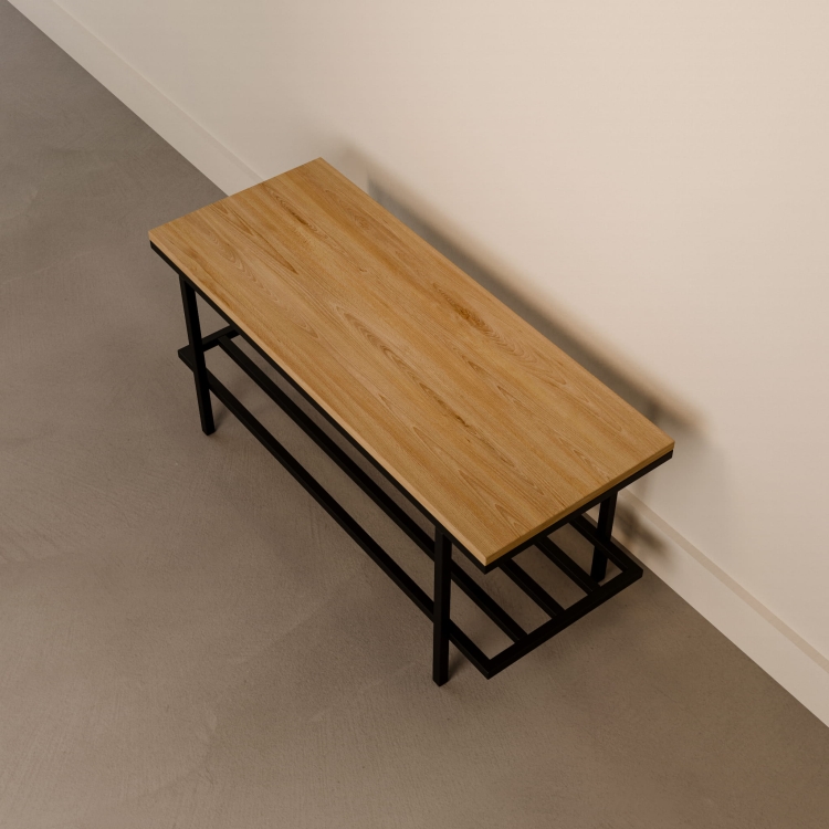 Panca in acciaio con piano in legno in stile industriale