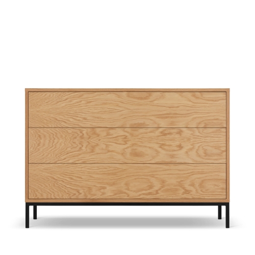 Komoda z drewna dębowego z szufladami i stalowymi nogami, trwała i elegancka