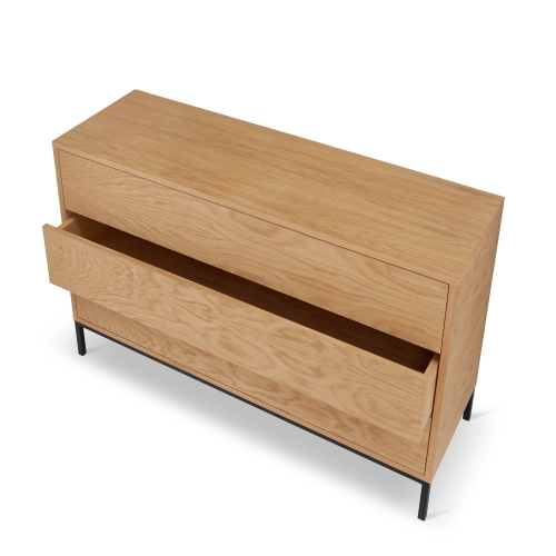 Komoda dębowa z szufladami na stalowych nogach, nowoczesny design i solidne wykonanie