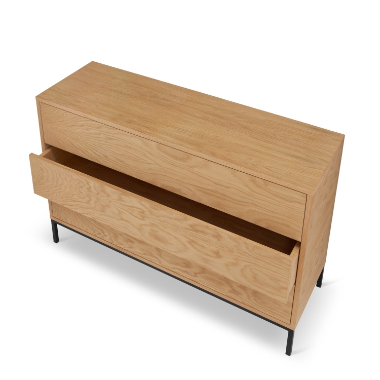 Komoda dębowa z szufladami na stalowych nogach, nowoczesny design i solidne wykonanie