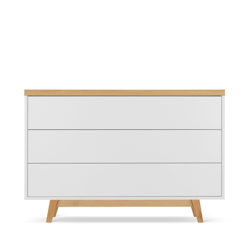 Komoda z litego dębu z szufladami, wysoka forma i skandynawski design do nowoczesnych wnętrz