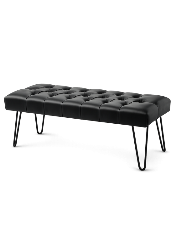 Skórzana ławka w kolorze czarnym z metalowymi nogami
