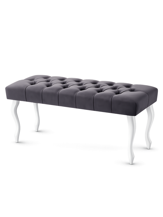 Pikowana ławka antracytowa z białymi nogami – nowoczesny i elegancki mebel do salonu lub przedpokoju